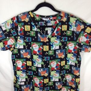 Christmas Themed Nurses  Life Top Scrub Sz Large